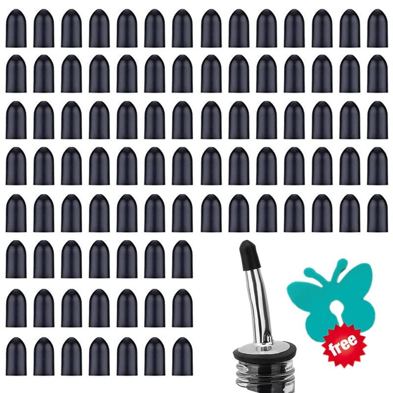ZiftMART 100 Pcs Pourers Dust Covers,liquor spout covers, Dispenser Spout Dust Rubber Caps for Olive Oil Liquor Bottles, Black (Black) …