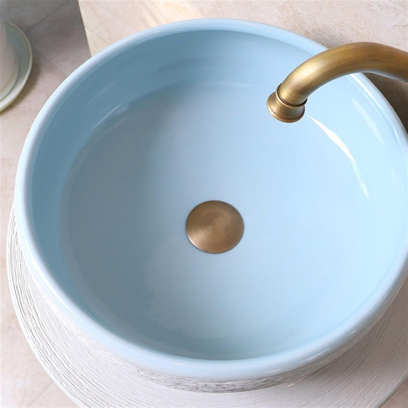 Lavabo su Colonna da Bagno in Ceramica con Rubinetto, Set di Scarico e Specchio - Piedistallo per Interni ed Esterni