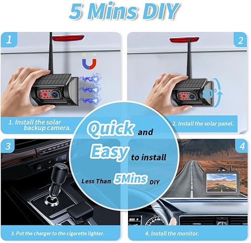 Miniatura 2 de Cámara de respaldo inalámbrica magnética con monitor Cámara solar de visión frontaltrasera de 5 pulgadas, cámara de visión nocturna IP68 para