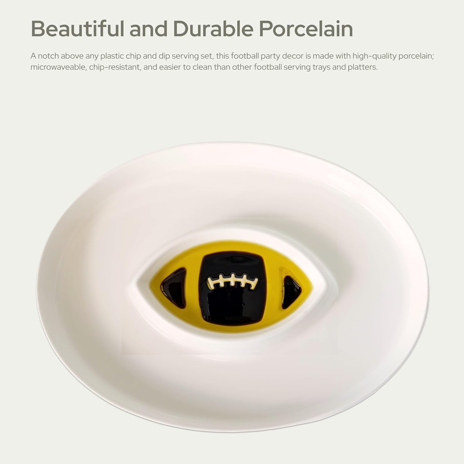 Jeanne Twist Football Bowl - Porcelain Serving Platter for Bread with Olive Oil and Balsamic Vinegar, Chip and Dip Serving Set, Charcuterie Dish, Football Party Decorations, Tailgate Essentials