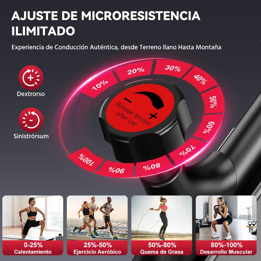Bicicleta Estática, Bici de Fitness Indoor Compacta con Resistencia Ajustable 0-100%, Pantalla LCD, Soporte para Tablet y Sensor Cardíaco, 120 kg