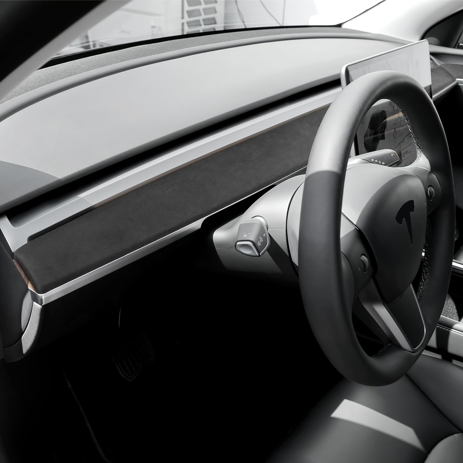 car instrument panel trim cover alcantarn style for tesla model 3 y 2017-2024 dashboard trim strip for car interior accessories decoration abs-black