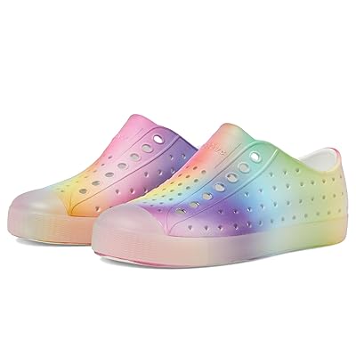 Native Shoes Kids Jefferson Print (Little Kid/Big Kid) Kids Shoes Shell White/Translucent/Rainbow Blur