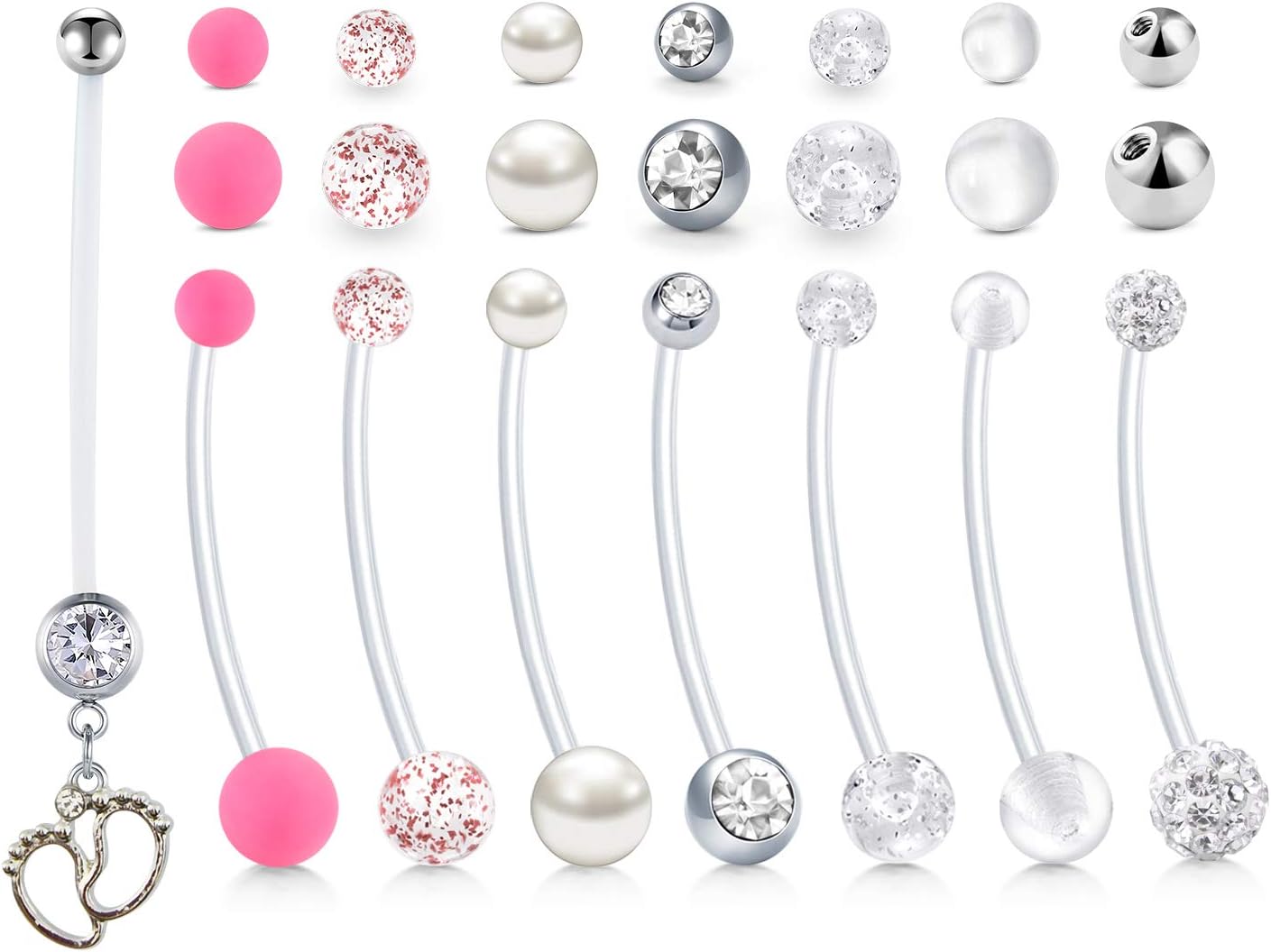 QWALIT14G Pregnancy Belly Button Rings Maternity Navel Rings 38mm for Women Dangle Flexible Bioplast Nave Piercing Bar Clear Belly Rings Retainer 32mm 36mm 38mm