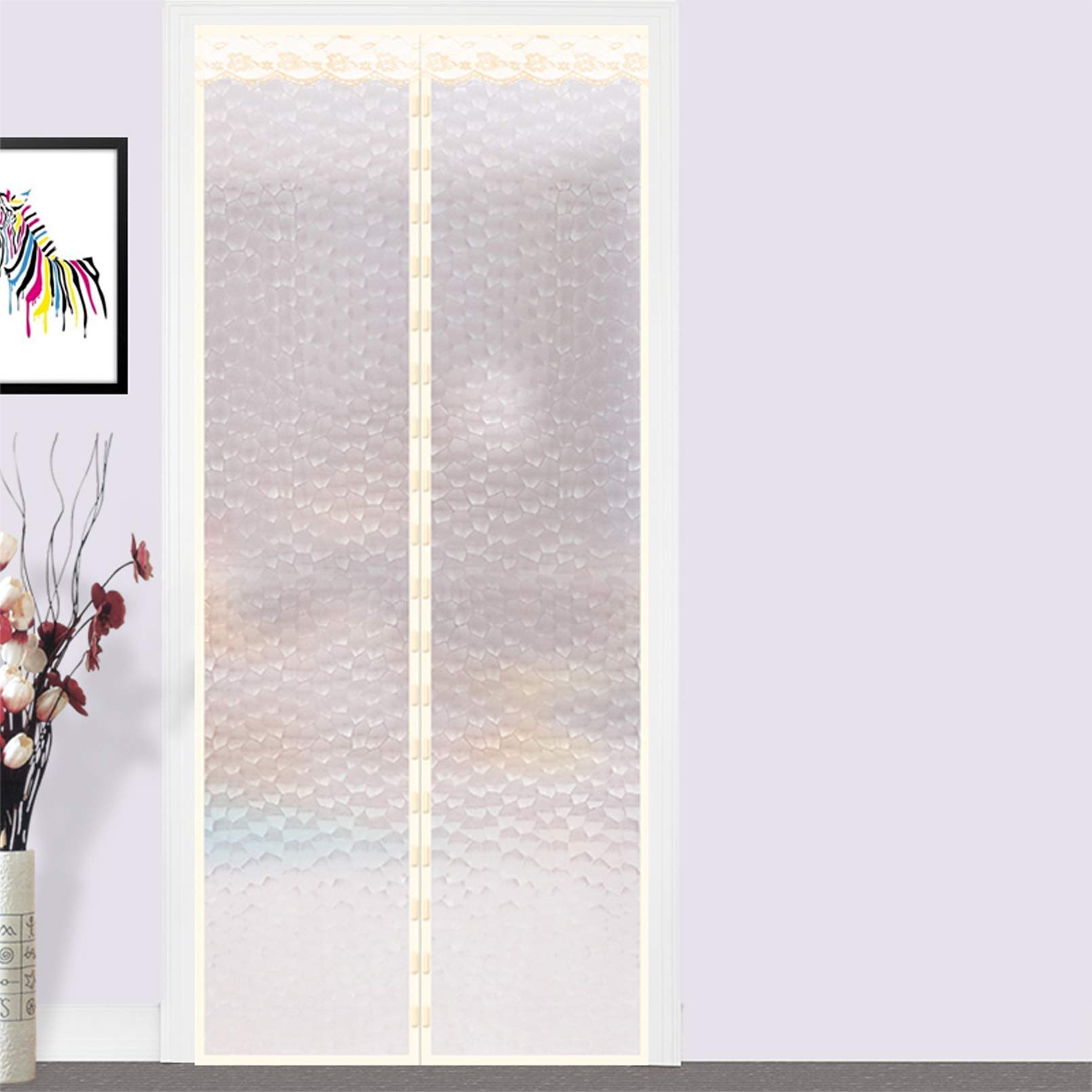 Zlovne Beige Translucent Magnetic Thermal Insulated Door Curtain,Magnets Screen Door,Conditioner Heater Room/Kitchen,Wind-Proof Soundproof,With Full Frame Hands Free Closure (80 * 200Cm/32 * 79In,)