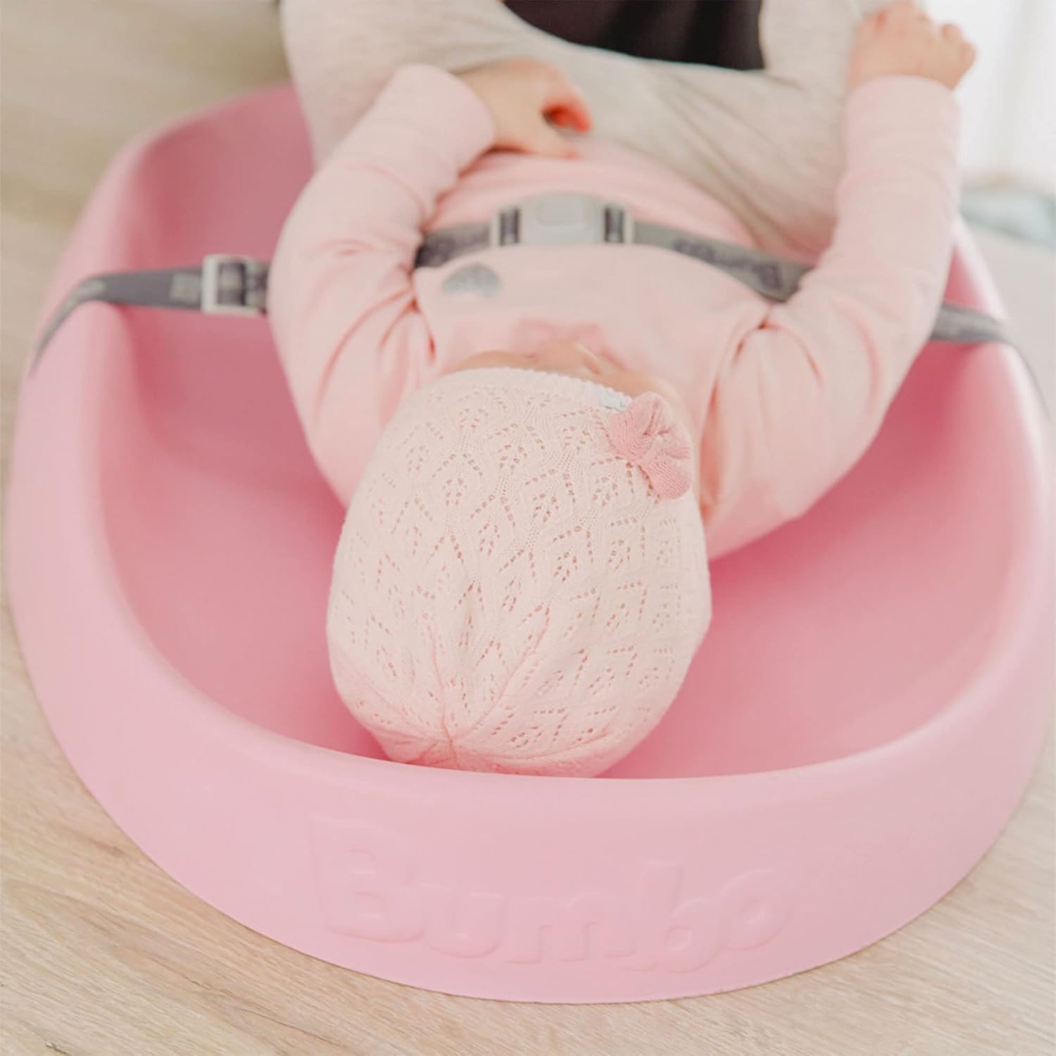 Bumbo 2 Pack Baby Changing Pads for Dresser or Table Top, Portable & Wipeable Non Slip Soft Contoured Diaper Change Station with Harness, Cradle Pink
