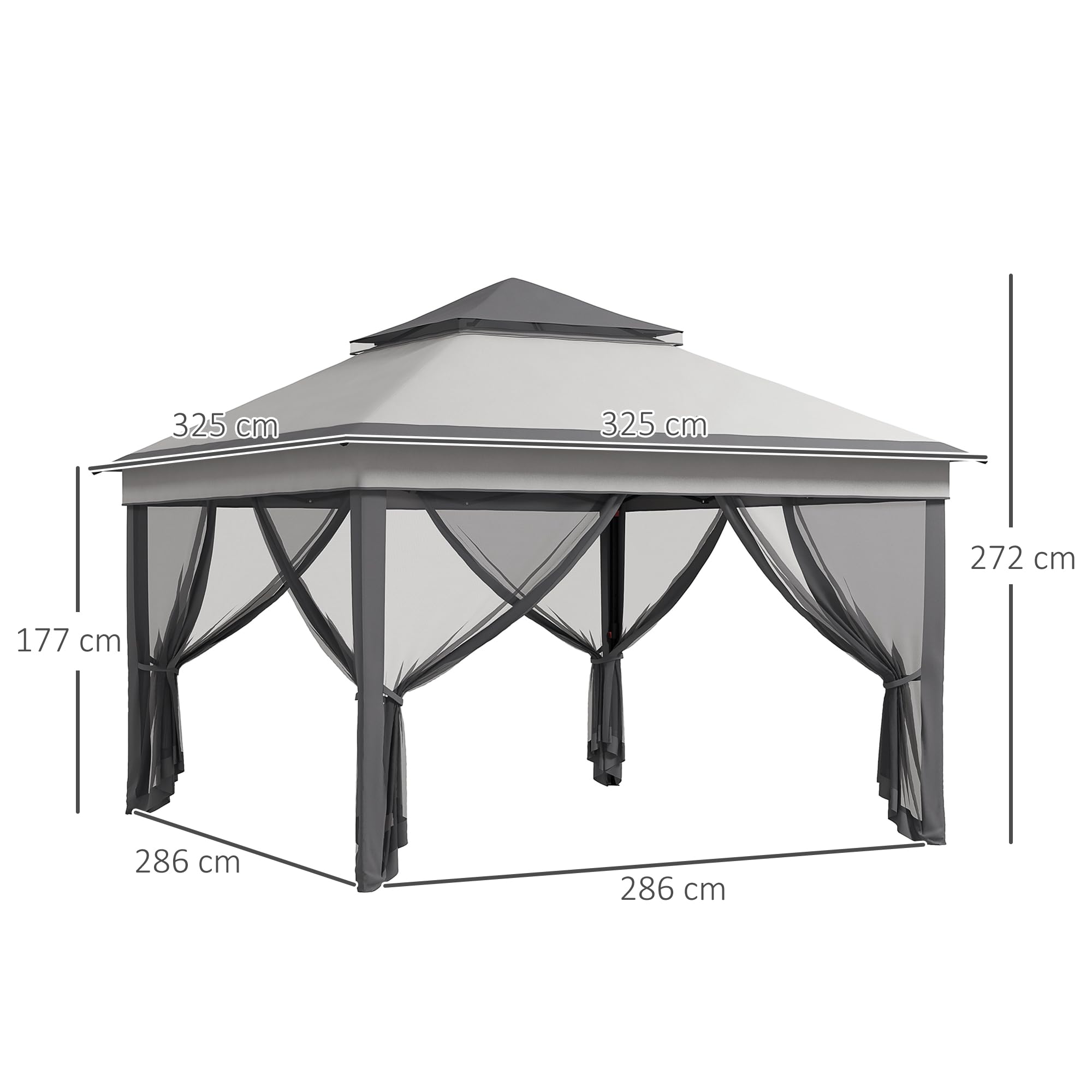 Outsunny Gazebo Pieghevole Pop Up con Zanzariere Rimovibili, Altezza Regolabile e Borsa da Trasporto, Gazebo da Esterno in Acciaio e Tessuto Oxford, UV 30+, per Giardino, Feste, Campeggio, Grigio