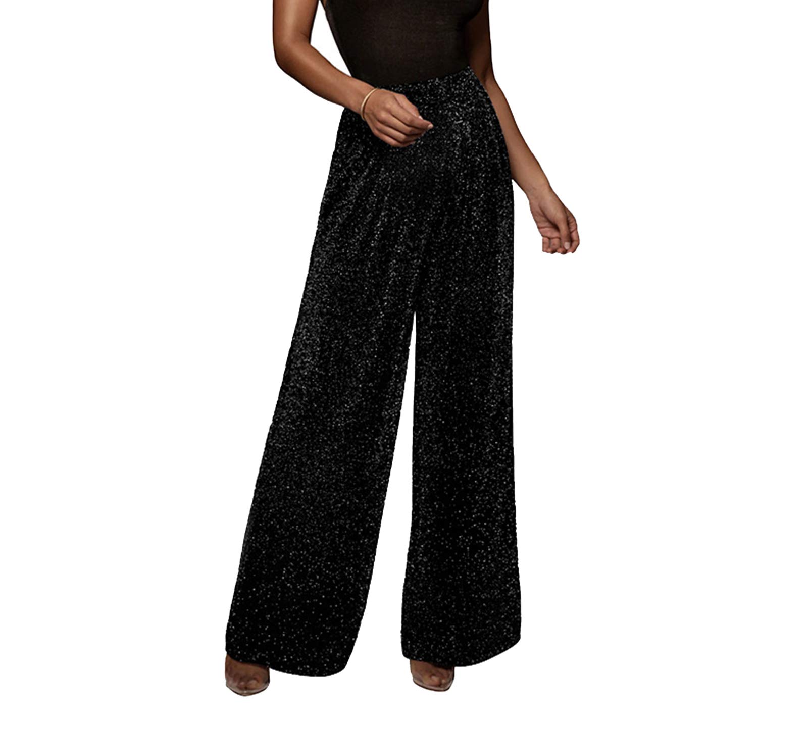 GUOLEZEEV Women High Elastic Waist Wide Leg Palazzo Pants Casual Loose Long Pant Trouser