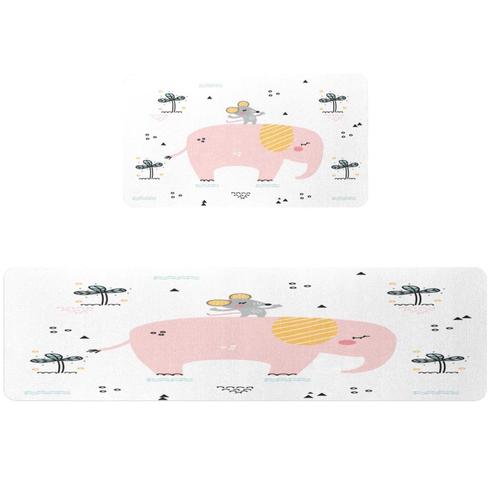 Tapis de cuisine lot de 2 motif éléphant antidérapant et lavable
