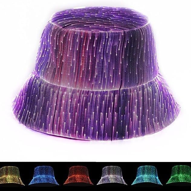 LED Bucket Hat- Light up Rave Fisherman Cap 7 Colors USB Rechargeable, Glow in The Dark Party Hats for Men Women