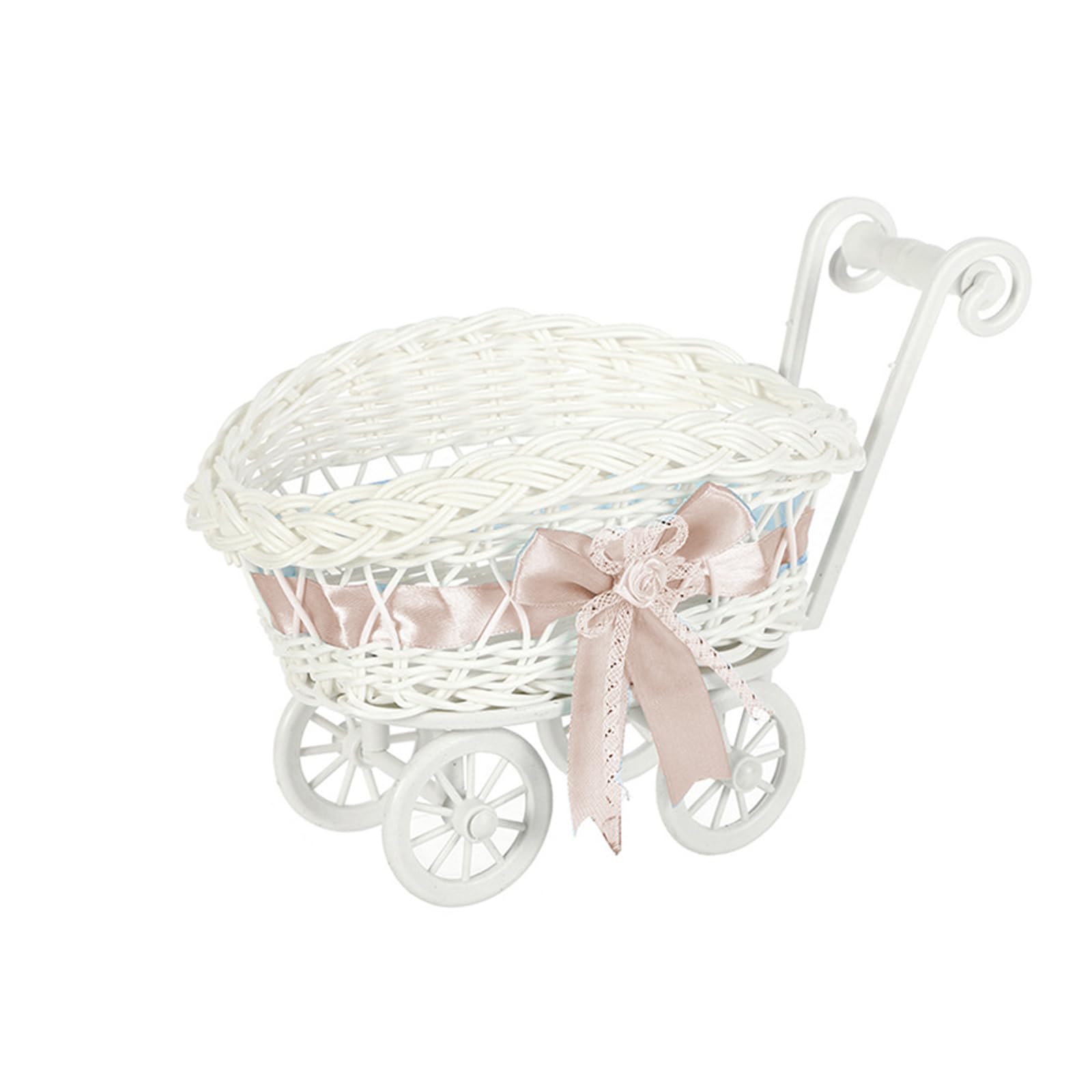 Artistic Woven Basket Mobile Storage Cart for Festive Floral Arrangement Decorative Trolley Party Display Basket