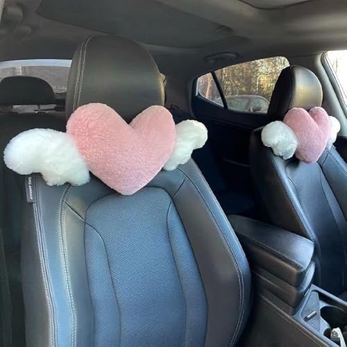 JOSON Juego de reposacabezas de coche con alas de ángel en forma de corazón, 2 piezas, cojín suave, para viajes y decoración del hogar