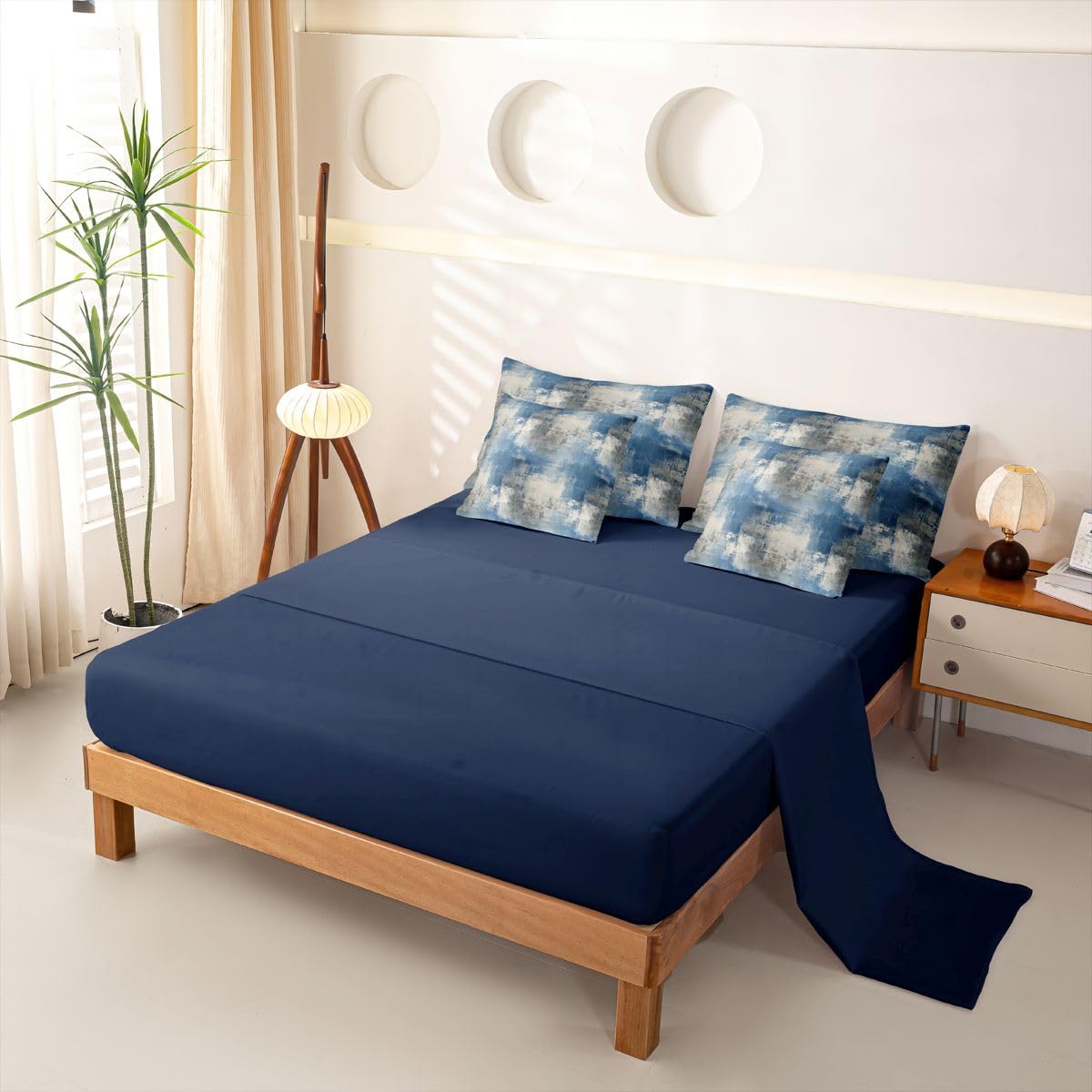 Loussiesd Set di biancheria da letto con copripiumino singolo astratto con lenzuola, per bambini, ragazzi e ragazze, arte geometrica ombré, 7 pezzi, grigio blu, sfumato, decorazione per la stanza