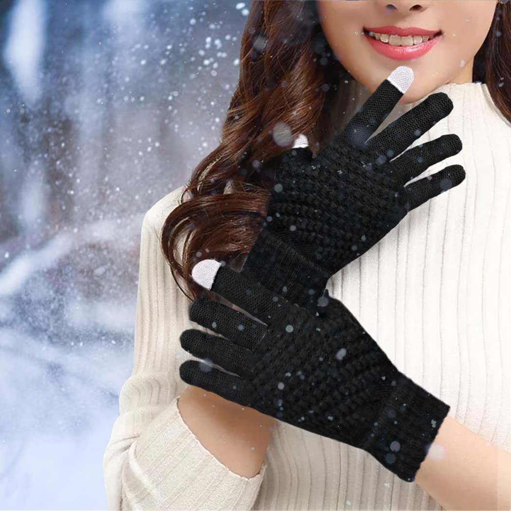 Rayson Invernali Guanti da Donna Guanti Da Maglia Caldi Alla Moda Touch Screen Antivento e Antiscivolo Jacquard Guanti per Al Chiuso o All'Aperto（2 Paia）
