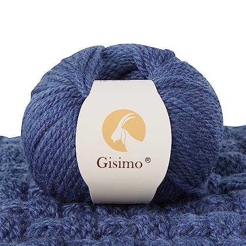 Gisimo 100% Merino Wool Yarn 3-Ply Luxurious and Soft Yarn for Hand Knitting & Crocheting (Navy Blue 1Ball)