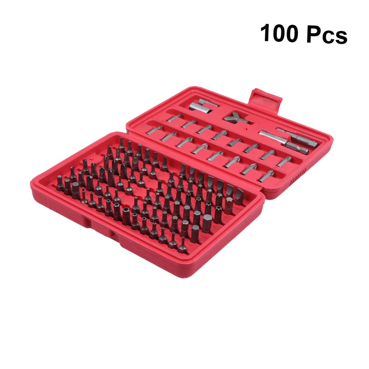 Coffret Embouts de Vissage 100 Pièces, Alliage Chrome-vanadium | Boîte Moulée Rouge, Assortiment Complet, Rangement Organisé et Solide pour Atelier