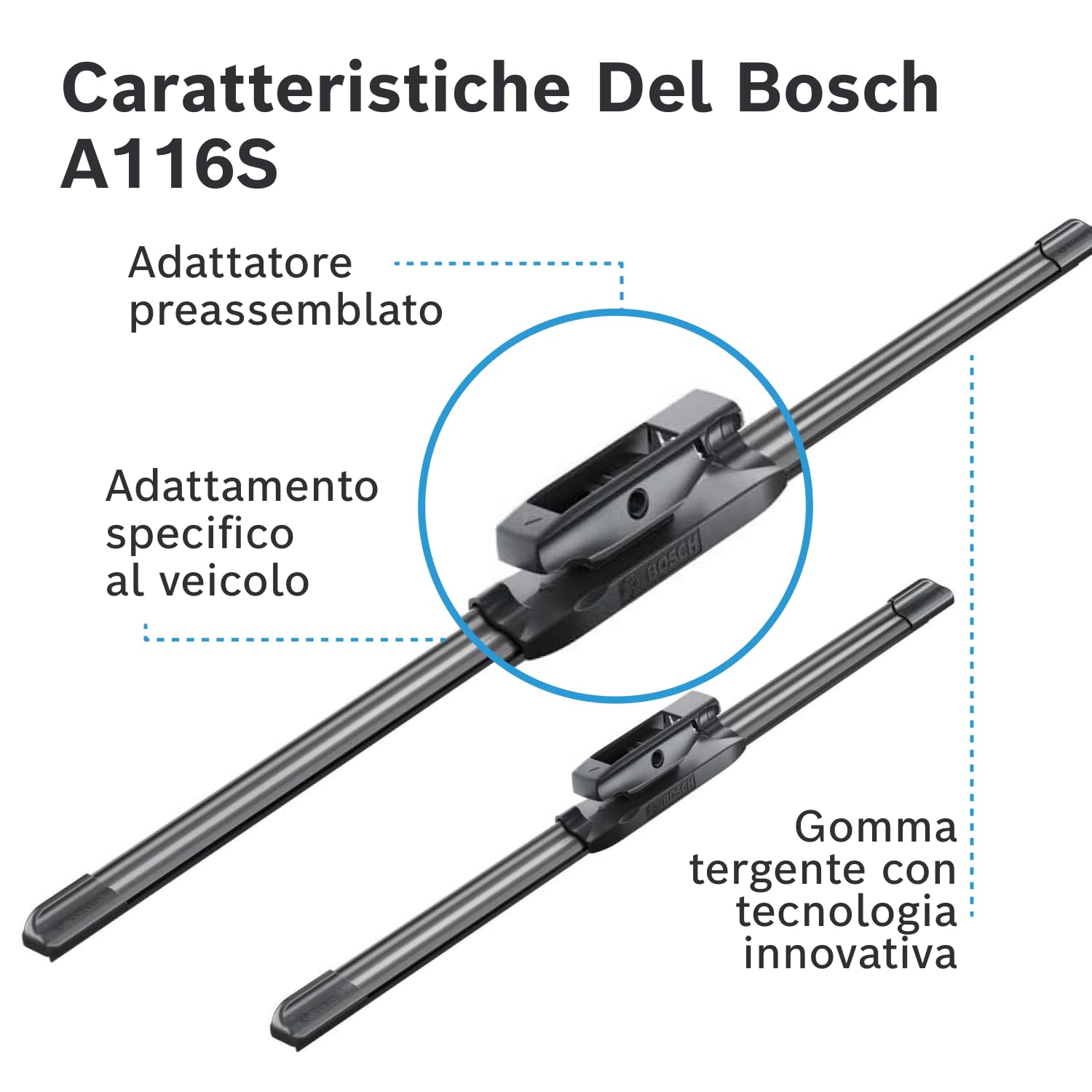 Tergicristalli Bosch Aerotwin A116S, Lunghezza: 600mm/400mm – 1 set per parabrezza (anteriore)