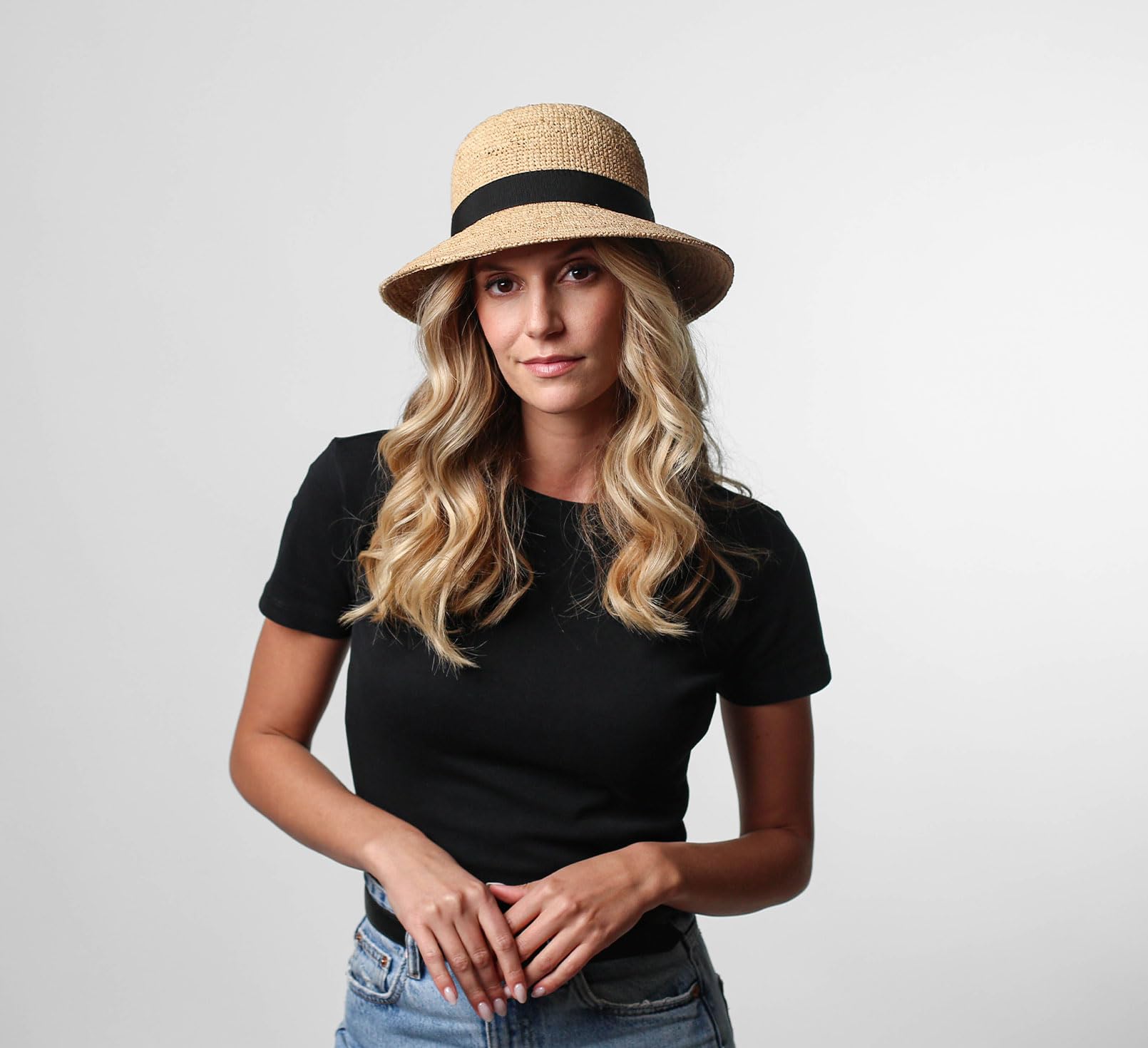 Chapeau Melon Paille Pliable, Femme Camille Raphia Fino