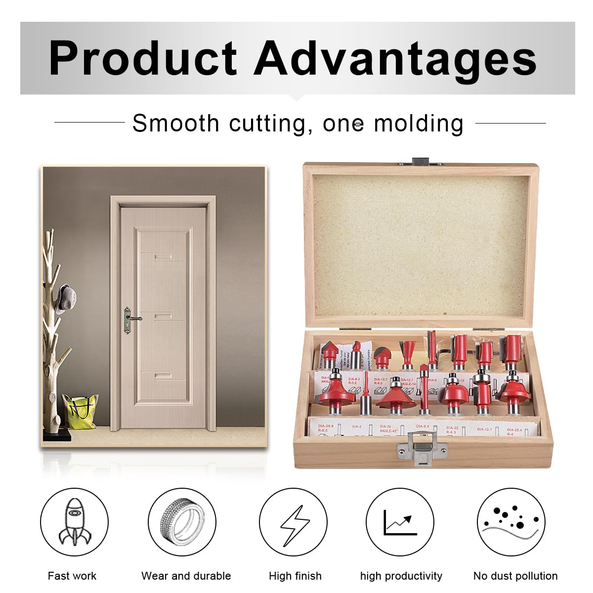 Set di Frese in Acciaio al Carbonio con Gambo da 8 mm, 15 Pezzi Set Professionale di Frese per la Lavorazione del Legno Fornito con Scatola in Legno per Lavori Manuali - Rosso