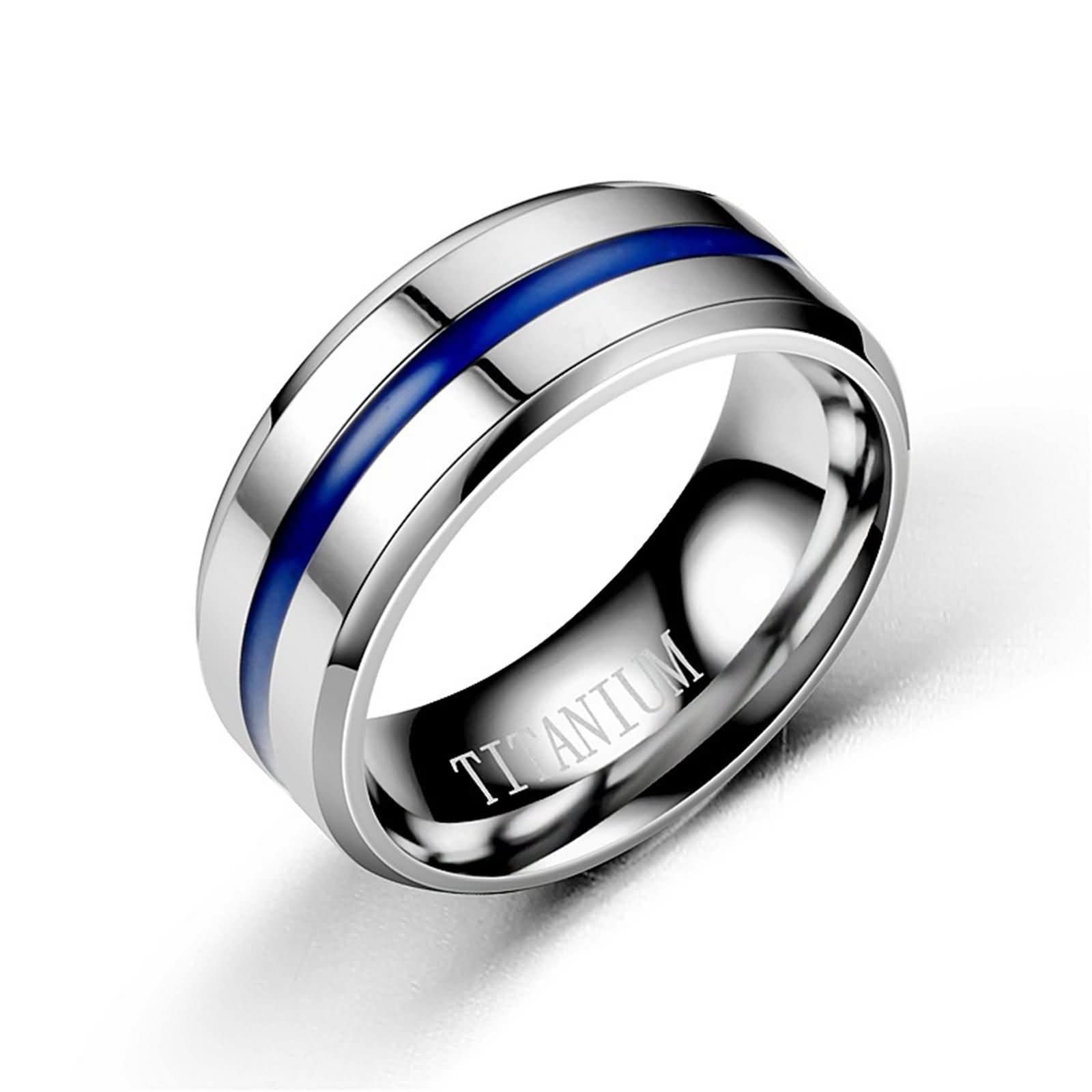 Banemi Anillo para El Dedo Pulgar para Hombre, Acero Inoxidable Anillo Moderno 6mm Plata Entre Azul Plateado Azul Hombre Anillo de Amor Talla 9.5-30