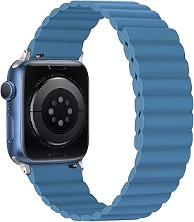 Tasikar Compatibile con Cinturino Apple Watch 45mm 44mm 42mm 41mm 40mm 38mm, Cinturin Regolabile in Silicone con Forte Chiusura Magnetica per iWatch Series 7 6 5 4 3 2 1 SE (42/44/45mm, Blu)
