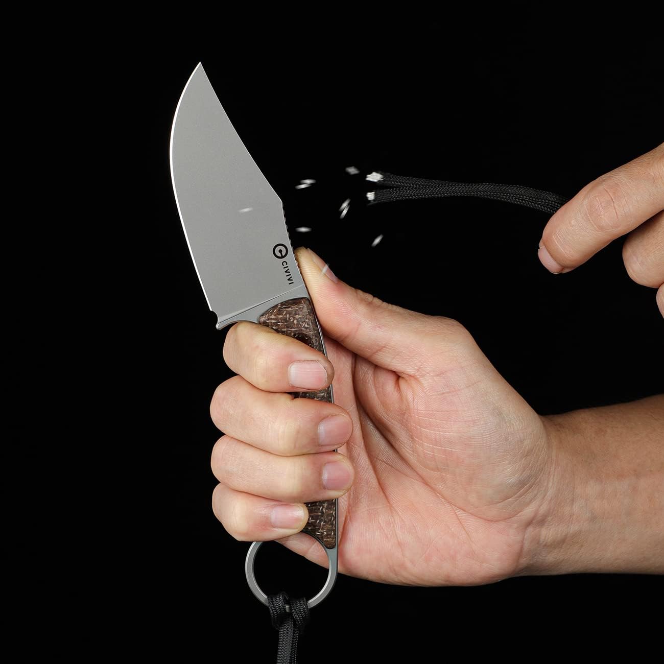 CIVIVI Midwatch Fixed Blade Knife, 3.39" Blade, with Kydex Sheath and Black Tied Paracord Lanyard C20059B
