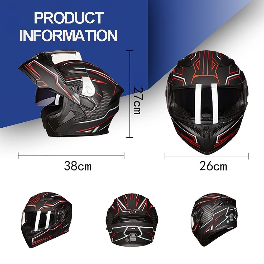 Casco de Motocicleta con Bluetooth Integrado Certificado ECE/Dot Modular Bluetooth Integrado Casco de Moto intercomunicador FM MP3 Casco Anticolisión para Hombres y Mujeres 55~65cm