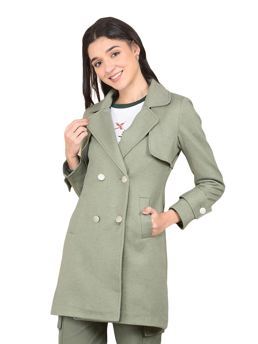 crimsoune club Women's Green Double-Breasted Overcoat-picture-15