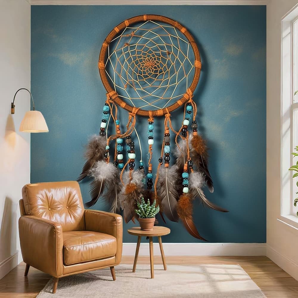 Wand Art Dekoration Fototapete TraumfäNger BohèMe Stil Federn Vlies Tapeten XXL Moderne Wandtapete für Wohnzimmer Schlafzimmer Blau Vliestapete Wandtapete 3D Effekt Wandbilder 250x175 cm