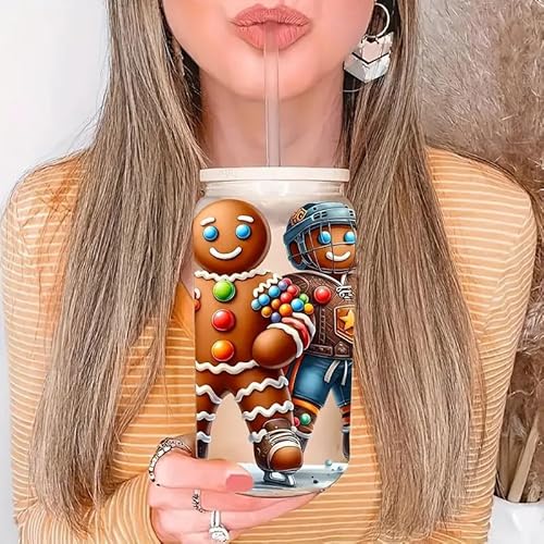 4 peças de Natal Gingerbread Man Ski UV DTF Cup Wraps Transfer Adesivo Impermeável para Copos de Vid