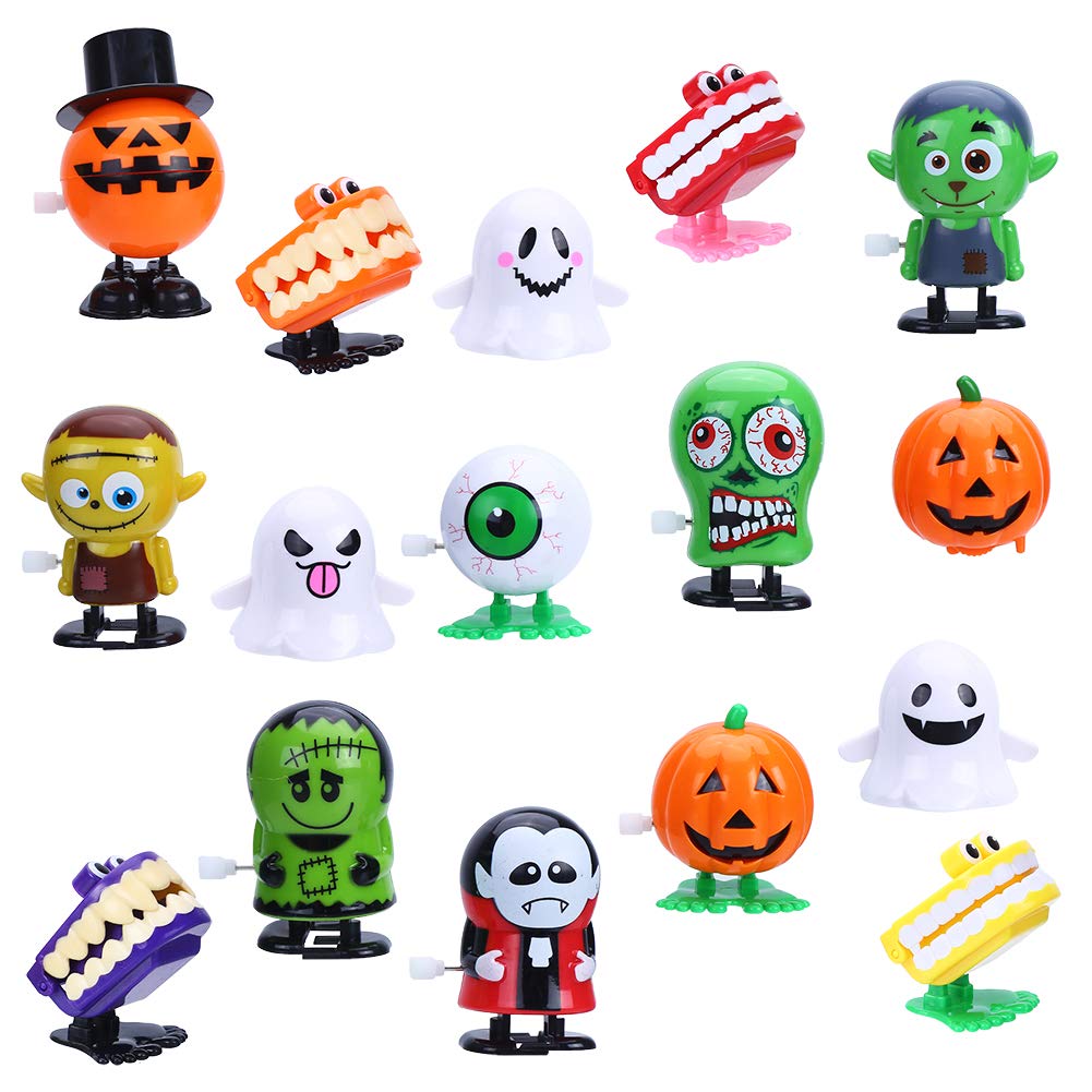 16pcs Wind-up Toys Assorted Clockwork Toys Supply for Halloween Party Favor Goody Bag Filler