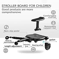 Vista 4 de Universal Stroller Board with Detachable Seat, 2 in 1 Buggy Board Suitable for Most Brands of Strollers, Holds Children Up to 55 lbs