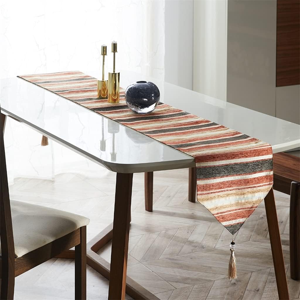 JSEIAJB Stripes Geometric Table Runners Cloth with Tassels Dining Decoration for Wedding Dinner Party(Dark Brown,33 cm x 210 cm)