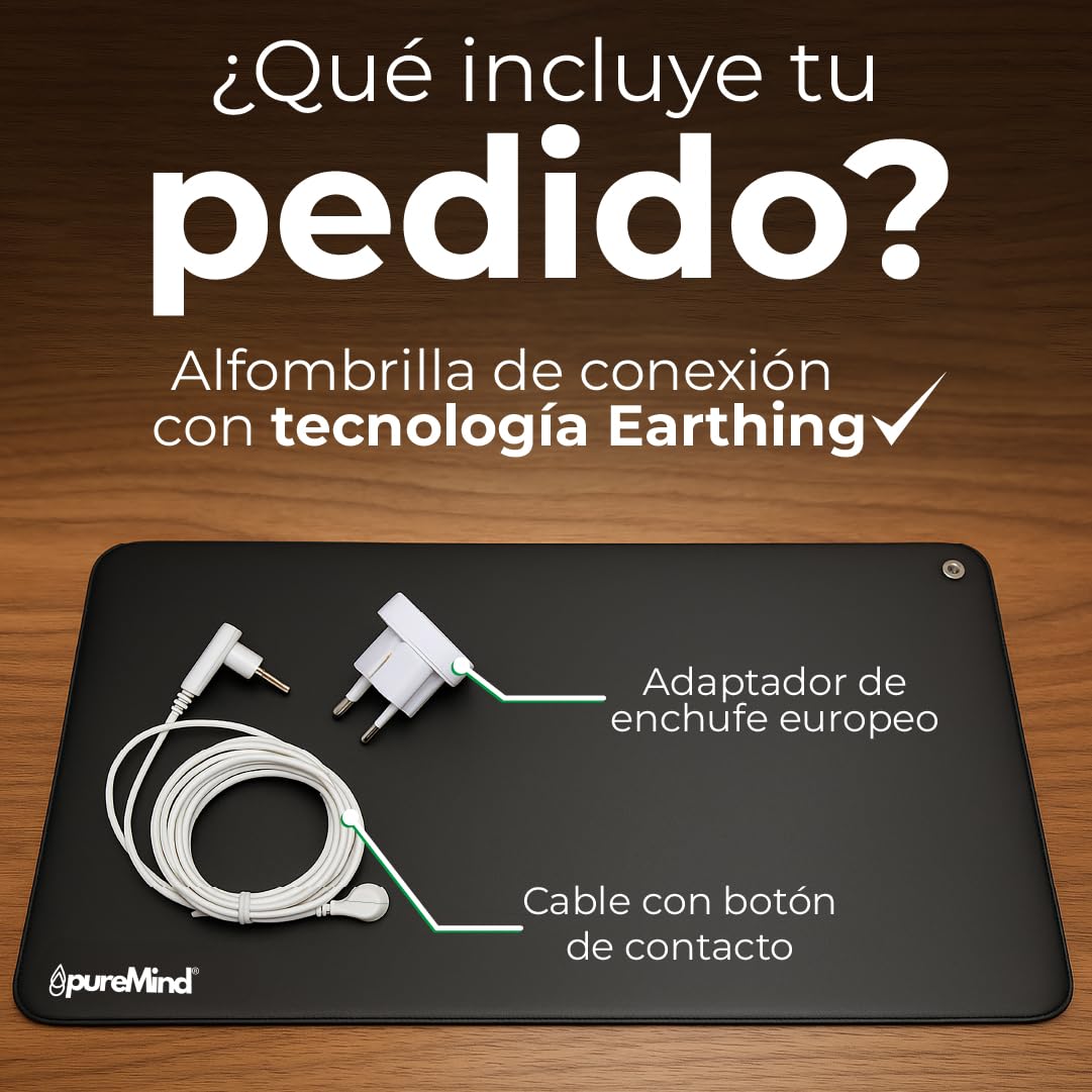 Alfombrilla Grounding 60x40 cm – Earthing Mat para Conexión a Tierra - Grounding Mat para Escritorio o Suelo - Alfombra Grounding Antiestrés + Descanso y Bienestar | Puremind