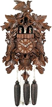 Eight Day Musical Cuckoo Clock with Hand Carved Birds, Leaves and Chicks in Nest
