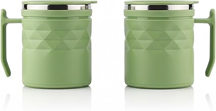 Insulated Coffee Mug with Lid 200ml - Stainless Steel Travel Mug, Double Wall Vacuum Flask Cup for Hot & Cold Tea, Leakproof Thermos for Office Home Gift (Pack of 2)