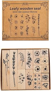 Huralona Wooden Rubber Stamps Set Vintage Decorative Mounted Rubber Stamp Plant Flower Animal Pattern DIY Wood Rubber Stamp for Journaling Craft Scrapbooking Diary (Branches & Leaves)