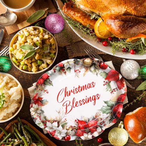 Fancy Land 24 Pcs Christmas Oval Paper Plates 10 x 12 Inches Large Christmas Blessings Disposable Dinnerware Holiday Party Supplies Decor – Image 6