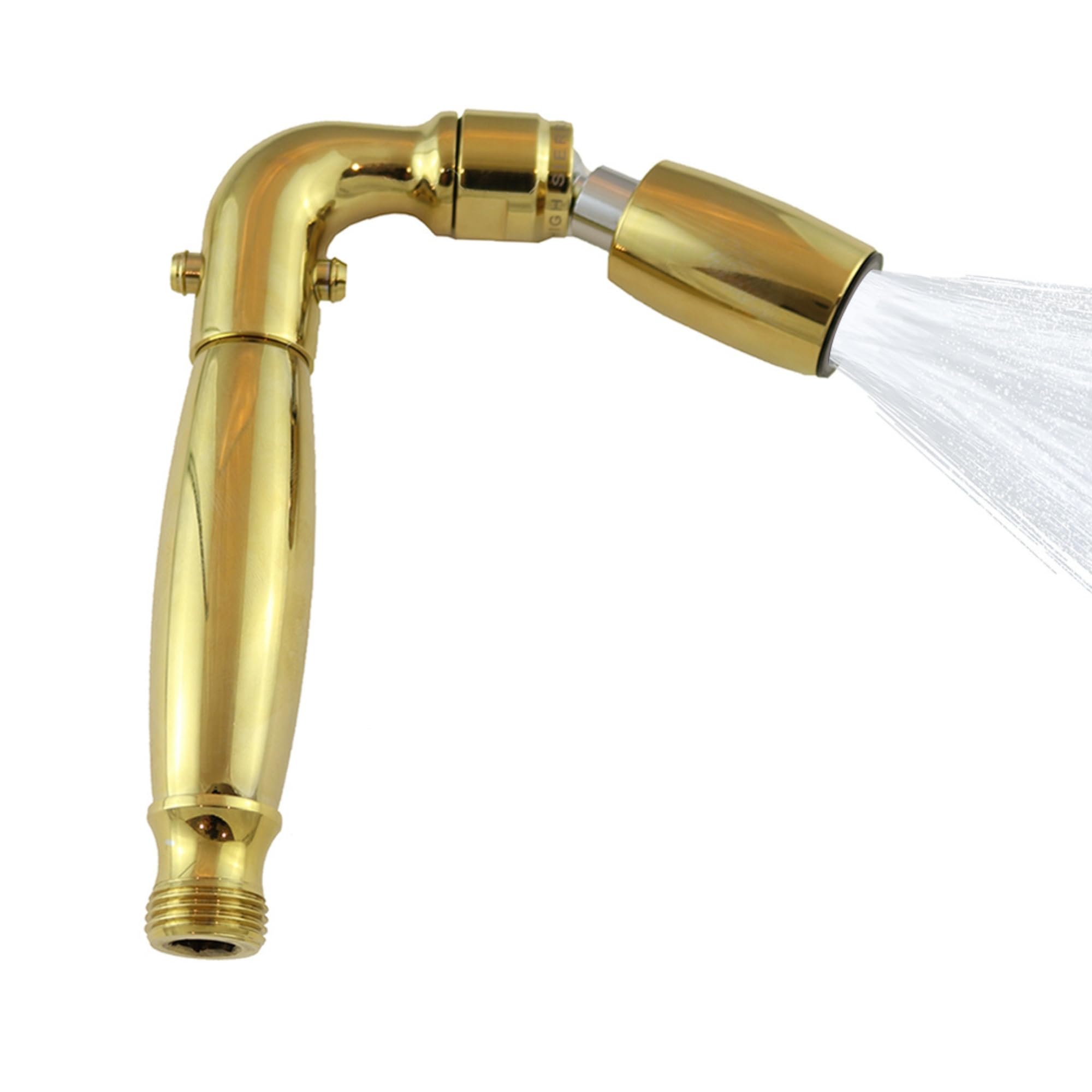 High Sierra® Solid Metal Handheld Shower Head, Lead-Free. Patented Nozzle Never Clogs. Trickle Valve. Shower Hose and Holder Not Included. Low Flow 1.8GPM. Polished Brass Finish