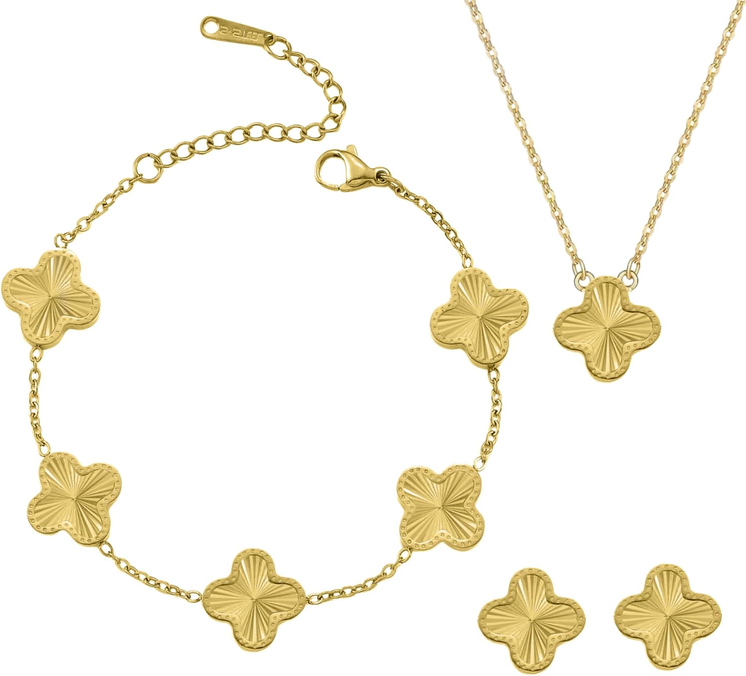 Clover Necklace Pendant Earring Bracelet Set | Designer Necklace Earring Bracelet Jewelry Set | Lovely Gift