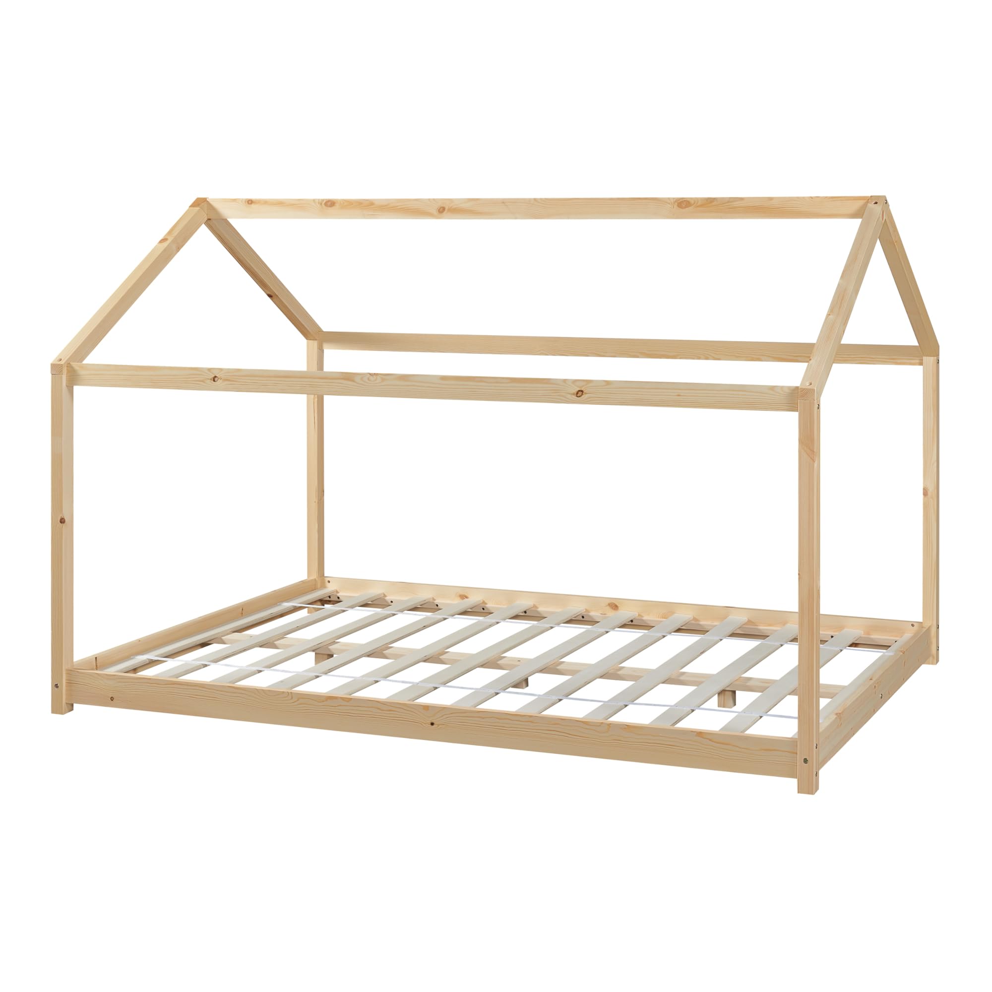 [en.casa] Cama para Niños Cerro en Forma de Casa Cama Montessori con Somier Estilo Infantil Aspecto Hogareño Carga máx. 140 kg Madera Pino 120 x 200 cm - Natural
