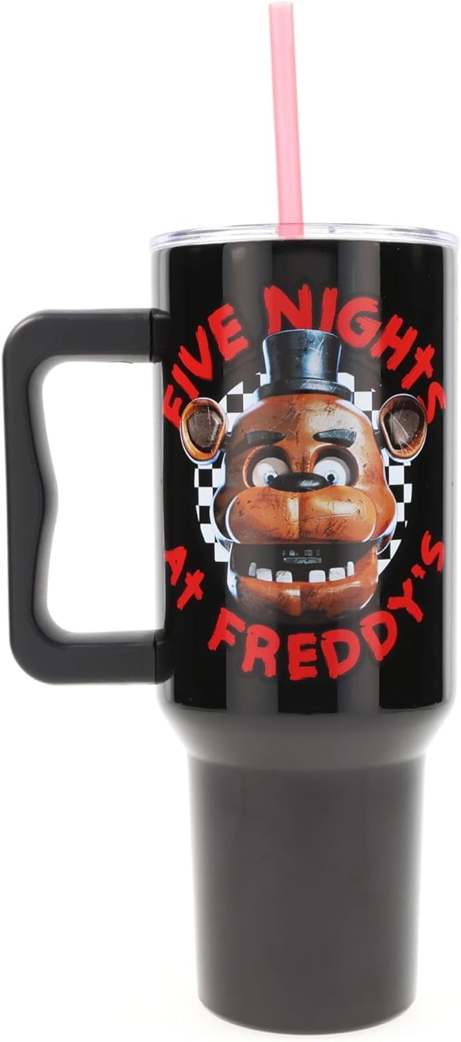 Five Nights At Freddy's Freddy Checkerboard Stainless Steel Travel Tumbler With Leak-Resistant Lid and Reusable Straw | Holds 40 Ounces