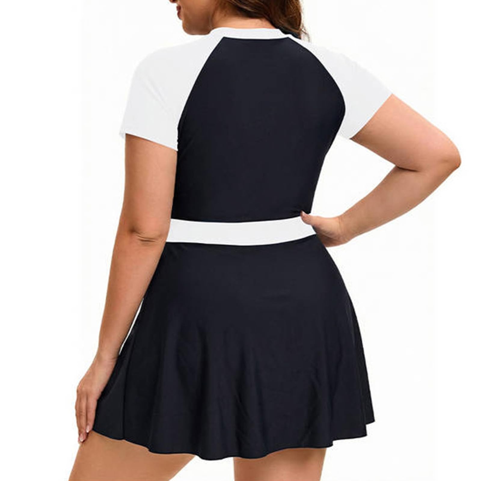 Traje baño Vestido Talla Grande Manga Corta Cremallera Shorts Mujer Dos Piezas