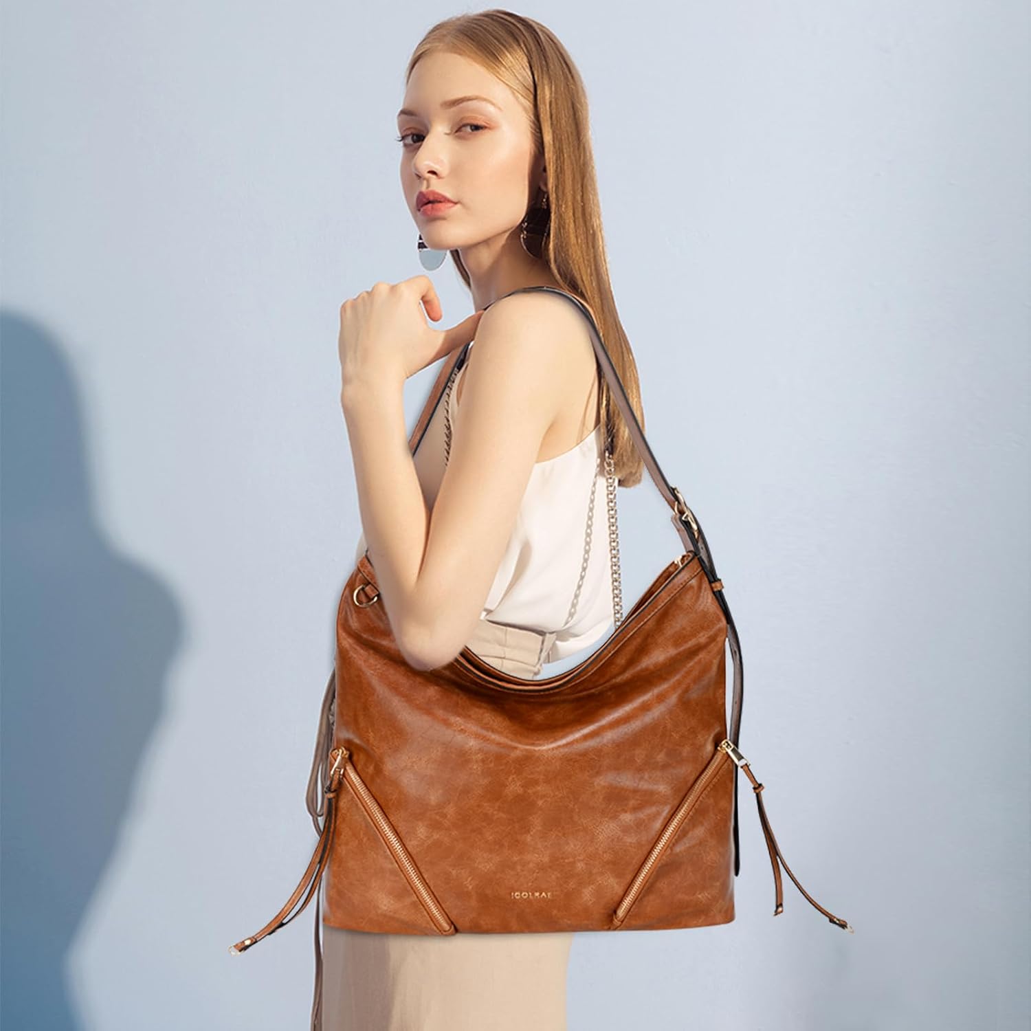 Hobo Bags for Women with Stylish Zipper Detailing Vegan Leather Large Trendy Should... - Image 2
