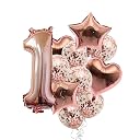 Pop The Party Nylon 1St Number Balloon With 1 Digit Balloon For Including Star, Heart And Confetti Balloons,Multicolor,14 Pcs gallery image