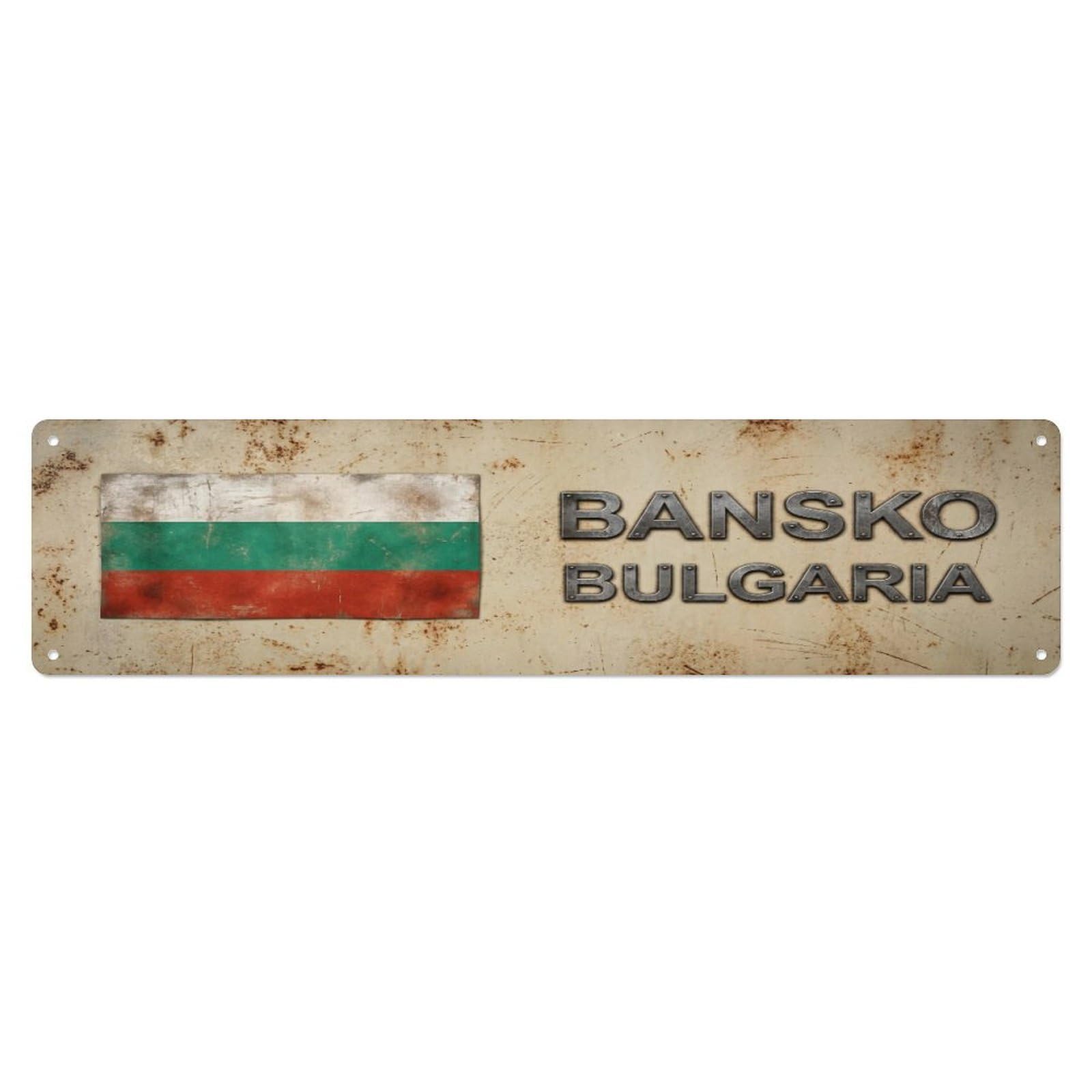 Metal Tin Sign Vintage Bansko Bulgaria Flag Decor Rustic Travel