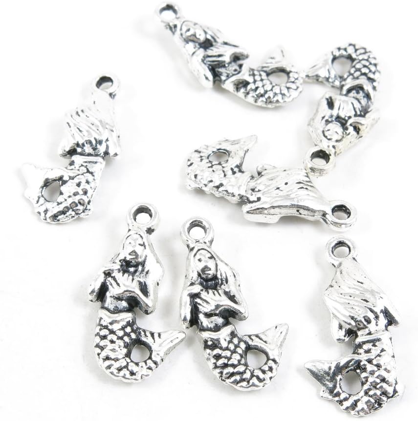 500 Pieces Antique Silver Tone Jewelry Making Charms Pendant Findings Craft Supplies Bulk Lots Arts S9BH8 Mermaid