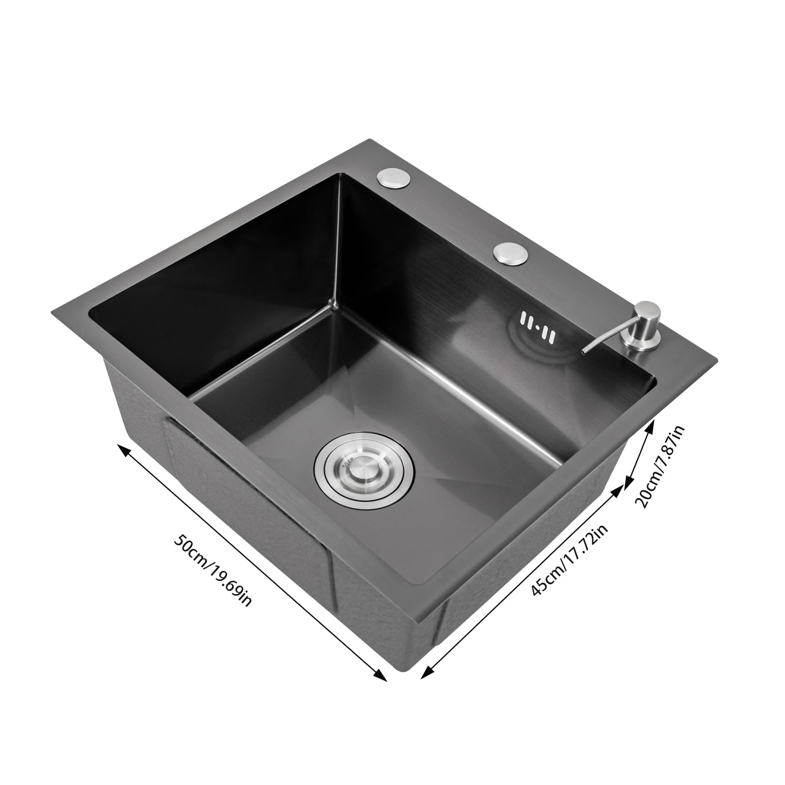 Lavello da incasso in acciaio inox, con distributore di sapone, scolapiatti rettangolare, facile da pulire e lavabo, in acciaio inox, 40 x 45 cm