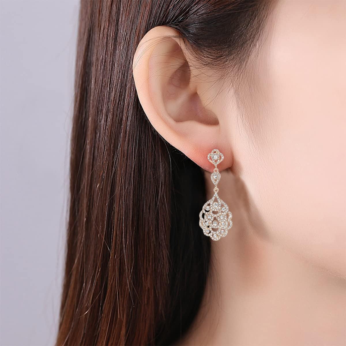 mecresh Wedding Teardrop Dangle Earrings Crystal Rhinestone Beaded Chandelier Earrings for Brides Gold - Image 2