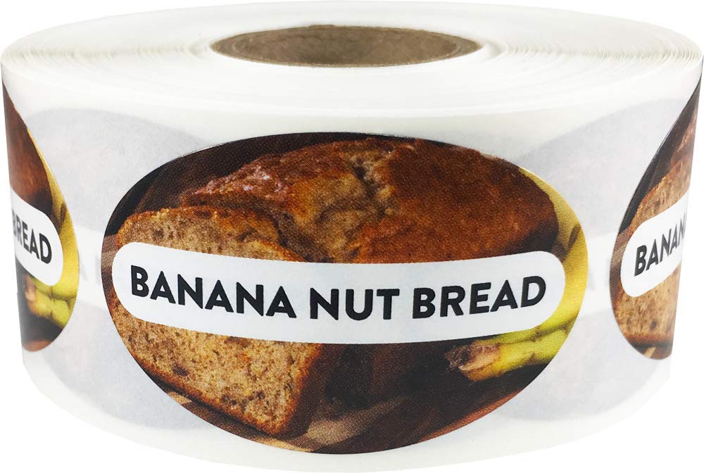 Banana Nut Bread Grocery Store Food Labels 1.25 x 2 Inch Oval Shape 500 Total Adhesive Stickers